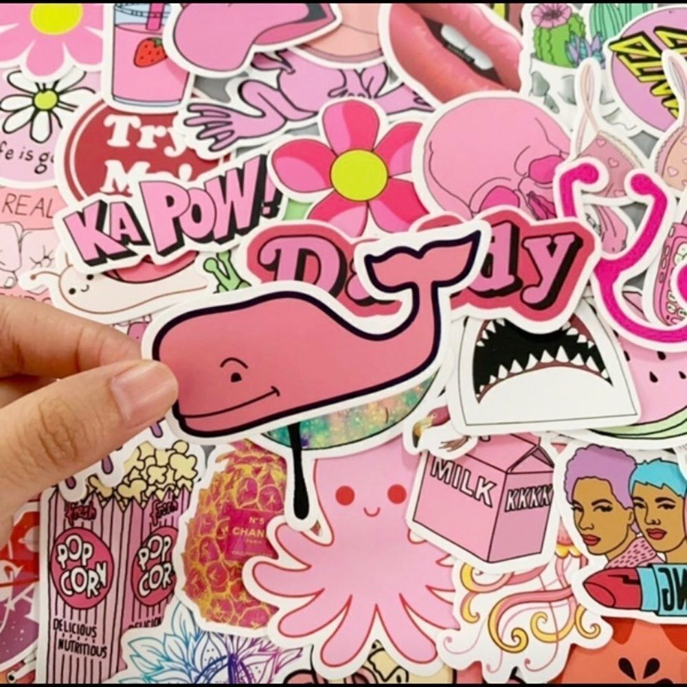 25 Stickers, Pink. Cute, bike, helmet, laptop, skateboard, water bottle